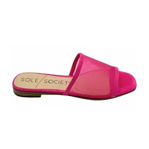 Sole Society Selinnda Punch Pink Mesh‎ Slide Sandals Flat Shoes Womens 7M 37.5